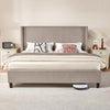 VanAcc King Size Platform Bed Frame, 50.8" Corduroy Upholstered Bed with Vertical Channel Tufted Headboard/Wooden Slats/Wingback, Beige