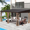 Domi Outdoor Living 10' x 12' Hardtop Lean-to Gazebo, Wall-Mounted with Galvanized Steel Roof Wall Pergola with Aluminum Frame, Curtains and Netting, for Patio, Deck, Garden, Backyard