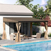 Domi Outdoor Living 10' x 12' Hardtop Lean-to Gazebo, Wall-Mounted with Galvanized Steel Roof Wall Pergola with Aluminum Frame, Curtains and Netting, for Patio, Deck, Garden, Backyard