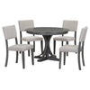 5 Piece Retro Round Dining Table Set with 4 Upholstered Chairs, Wood Dining Table with Curved Trestle Style Legs