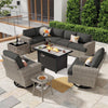 Ovios 10 Pieces Outdoor Patio Furniture Modern High-Back All-Weather Wicker Sectional Conversation Set with Propane Fire Pit Table & Swivel Chair, Dark Gray
