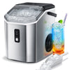 Auseo Stainless Steel Nugget Ice Maker Countertop with Soft Chewable Pellet Ice, 35lbs/24H with Portable Handle, Stainless Steel Silver