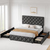 TROPOW Full Size Bed Frame,with 4 Storage Drawers and Adjustable Headboard, Linen Upholstered Platform Bed Frame, Diamond Stitched Button Tufted, No Box Spring Needed,White