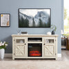 60" Farmhouse Fireplace TV Stand for TVs up to 70 inch, Entertainment Center with 18" Electric Fireplace,Rustic TV with Glass Barn Doors for Living Room, Adjustable Shelf