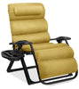 Oversized Chair, Folding Outdoor Patio Recliner, XL Anti Gravity Lounger w/Removable Cushion, Cup Holder, Side Tray, 350lb Capacity - Taupe