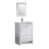 Walsport 24" Luxurious Bathroom Vanity with Ceramic Sink and Countertop and Mirror and Faucet,Double Door Stand Floor Cabinet Bathroom Storage Vanity with Pop Up Drain,White