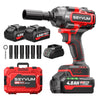 Cordless Impact Wrench, 1/2" Impact Gun, Max Torque 440 Ft-lbs (600 N.m) Heavy Duty Cordless Impact Driver, 3500 RPM Electric Impact Drill, 20V Brushless, 2x4.0Ah Li-ion Battery, 4Pcs Impact Sockets