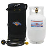 Flame King Gas Hauler Kit - Insulated Protective Carry Case, 10LB Propane Tank and Adapter Hose for Camping and Outdoor Adventures, 10" x 18"