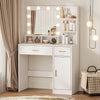 eChamp Makeup Vanity Desk with 3 Color Light & Mirror, Vanity Table with 4 Drawers, Storage Shelf, Power Outlet, Adjustable Brightness Dressing Table, White