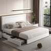 VECELO Full Bed Frame with 4 Storage Drawers (Wheeled) and Tufted Upholstered Adjustable Headboard Platform Bed, Beige