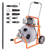 KFFKFF Drain Cleaning Machine 75FT x 1/2 Inch with Auto Feed, Mobile Drain Clearing Equipment, Includes 8 Cutters & Foot-operated Air Switch, Suitable for 2"-4" Pipes