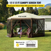 Quick Setup 12x12 Foot Gazebo Tent, 6-Sided Canopy with Mesh Screens & Carry Bag �?Sun Shade Shelter for Outdoor Events, Backyard, Picnic (Beige/Brown)