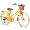 Glerc Missy 24" inch Girl Cruiser Kids Bike 6-Speed Teen Hybrid City Bicycle for Youth Ages 7 8 9 10 11 12 13 14 Years Old with Wicker Basket & Lightweight, Pink