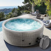 Round Hot Tub Surround Furniture, Spa Surround Outdoor Rattan Sectional Sofa Set with Mini Sofa, Solid Acacia Wood Hot Tub Storage Surround Patio Furniture Set, Gray Cushion