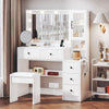 UGTOO 58.3" White Vanity Desk with Mirror, Adjustable Lighting, Power Outlet, Drawers, with Stool