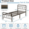 16 Inch Twin XL Bed Frame with Headboard and Footboard, Classic Metal Platform No Box Spring Needed Heavy Duty Victorian Style Iron-Art Mattress Foundation, Under Bed Storage, Brown