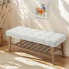 Dayalane Upholstered Storage Bench with Shoe Rack,Linen Fabric Entryway Bench for Living Room, Bedroom and Hallway, Multi Functional Ottoman with Solid Wood Shelf, Beige
