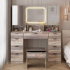 IVV Vanity Desk Set with Large LED Lighted Mirror & Power Outlet, Makeup Dressing Table with 9 Drawers and 3 Cabinets in Mirrored Doors, 47" Vanity Table with Cushioned Stool for Bedroom, Black