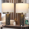 Cinkeda Table Lamp Set of 2 for Living Room Bedroom with USB Ports AC Outlet 3 Way Dimmable Touch Nightlight Farmhouse White Floral Nightstand Bedside Lamps