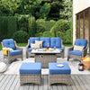 Vcatnet 6 Pieces Outdoor Patio Furniture All Weather Wicker High-Back Conversation Set with Fire Pit Table and Ottoman,Diamond Blue