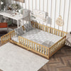 Bellemave Twin Size Floor Beds, Wood Montessori Bed with Fence Railings & Support Slats, No Box Spring Needed (Gray��