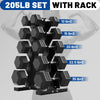 150 lb Dumbbell Set with Rack, Rubber Encased Hex Free Weights for Home Gym Strength Training