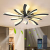 Garwarm Dimmable Ceiling Fan with Light and Remote Control, 27" Small Flush Mounted Ceiling Fan with Led Lights, APP and Remote Controlled, Modern, White