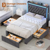 Platform Bed Twin Size with Storage Drawers and Headboard,, Twin Size Velvet Upholstered Bed with RGB Lighting and Power Outlet, No Box Spring Needed, Noise-Free, White
