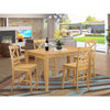 East West Furniture CAQU5H-OAK-W Capri Counter Height Pub Table & 4 Bar Stools, Oak
