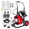 Roromall Drain Cleaner Machine 50FT/75FT/100FT x 3/8-inch/1/2-inch Sewer Auger Electric Drain Auger Sewer Snake with 4 Cutter, Air-Activated Foot Switch, Gloves