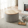 BTMWAYRound Coffee Table, 2 in 1 Round Storage Ottoman with Reversible Lid Tray, Upholstered Round Storage Ottoman Coffee Table with Storage, Footstool End Table for Living Room, Bedroom, Light Gray