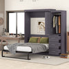 Euroco Wood Full Size Murphy Wall Bed with Wardrobe and Drawers for Living Room, Moveable Wardrobe and Drawers, Space-Saving & Easy Open and Close for Kids Teens Adults, Gray