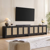 SICOTAS 61.5"W Rattan TV Stand with 4 Doors, Boho Entertainment Center with Adjustable Shelves & Spacious Countertop �C Large Boho Farmhouse Media Console for Living Room, Reclaimed Caramel Oak