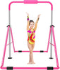Safly Fun Gymnastics Bar with Mat for Kids, Height Adjustable Junior Training Bar Mat for Home, Folding Gymnastic Horizontal Bars Equipment (Pink+Mat)