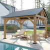 Jocisland 10x12 ft Wood Gazebo, Hardtop Pergola with Metal Steel Gable for Garden, Porch, Pati