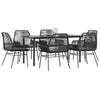 vidaXL 7 Piece Patio Dining Set with Cushions Black Poly Rattan Glass