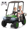 Rock Wheels 2 Seater 12V Ride On Toy Truck Golf Cart for Big Kids w/ Roof, Sun Shade, Storage Trunk, 2WD, Parent remote Control, 3 Speeds, LED Lights, Bluetooth & Music