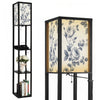 Floor Lamp with Shelves,Modern Dimmable Standing Lamp Floral Corner Display Bookshelf Lamp with 2 USB & 1 Power Outlet for Living Room & Bedroom