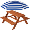Best Choice Products Kids Wooden Picnic Table, Outdoor Activity Table w/ Adjustable Umbrella, Seats - Golden Brown/Aqua