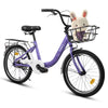 20 Inch Kids Bike for Boys Girls, 1 Speed Children Bicycle with Basket, Rear Seat, Chain Guard, Coaster Brake and V-Brake, Steel Frame Kids Bike for Ages 6-12 Years Old Birthday Gift, Purple