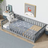 Bellemave Twin Size Floor Beds, Wood Montessori Bed with Fence Railings & Support Slats, No Box Spring Needed (Gray��