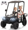 Rock Wheels 2 Seater 12V Ride On Toy Truck Golf Cart for Big Kids w/ Roof, Sun Shade, Storage Trunk, 2WD, Parent remote Control, 3 Speeds, LED Lights, Bluetooth & Music