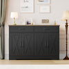 Hiphuta 47"Farmhouse Sideboard Storage Cabinets with 4 Doors & 2 Drawers, Coffee Bar with Brown Top for Living Room, White