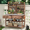 EUROCO 500LBS 64.9"H Solid Fir Wood Potting Bench with Stainless Top & 4 Wheels,Large Modular Garden Work Table with 4 Hooks,Bottle Opener,4 Shelves and 2 Drawers,Outdoor Potting Table for Porch