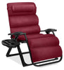 Oversized Chair, Folding Outdoor Patio Recliner, XL Anti Gravity Lounger w/Removable Cushion, Cup Holder, Side Tray, 350lb Capacity - Taupe