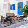 Heavy-duty Patio Furniture Set, 4 Piece Outdoor Sectional Conversation Sets, BrownPE Rattan Patio Sofa Set with Blue Cushions