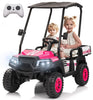 Rock Wheels 2 Seater 12V Ride On Toy Truck Golf Cart for Big Kids w/ Roof, Sun Shade, Storage Trunk, 2WD, Parent remote Control, 3 Speeds, LED Lights, Bluetooth & Music