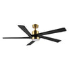 WINGBO  54 DC Ceiling Fan with Lights and Remote Control, 5 Reversible Carved Wood Blades Brass/Black