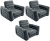 2 in 1 Inflatable Pull Out Sofa Chair and Twin Air Bed Mattress with Cup Holders for Indoor and Outdoor Use for Adults (3 Pack), Charcoal