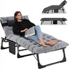 MOPHOTO Lounge Chair with Mattress, Outdoor Chaise Lounge Support 440 Lbs, Adjustable Portable Heavy Duty Sleeping Cots Bed for Camping, Pool, Beach, Patio